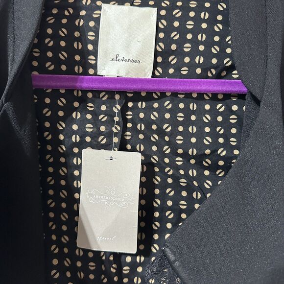 Elevenses Anthropologie Dimmet Drape Topper Jacket Lace Trim Black Blazer S NWT - Picture 9 of 11